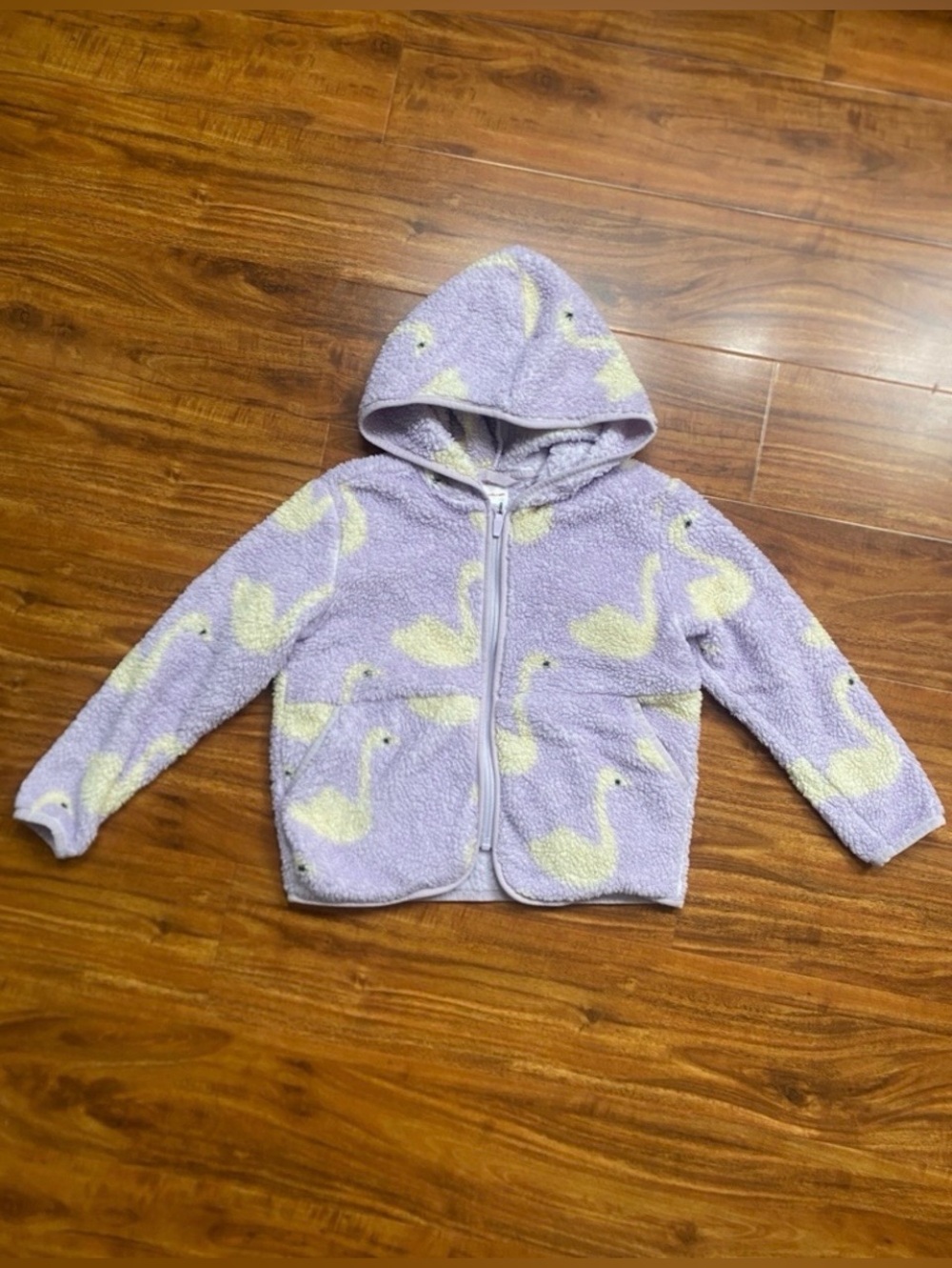 Hanna Andersson Girls Lavender Swan Hooded Marshmallow Zip Sweatshirt Size 5